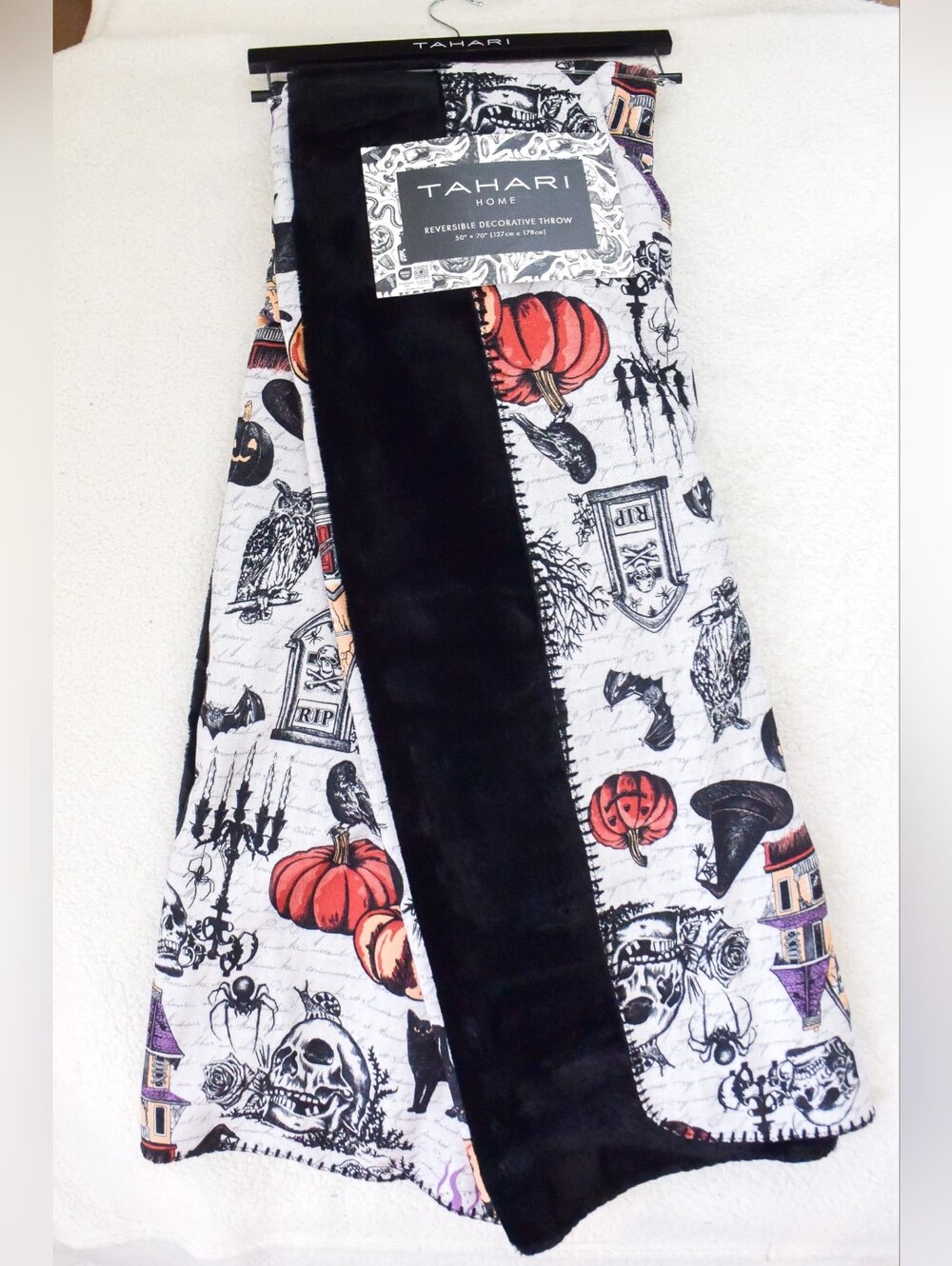 *Tahari Home* Halloween Skulls, Pumpkins, Cats Reversible Throw Blanket - 50x70